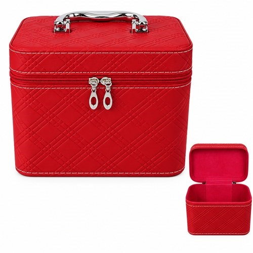 Kosmetický kufřík malý s elegantním prošíváním - červený