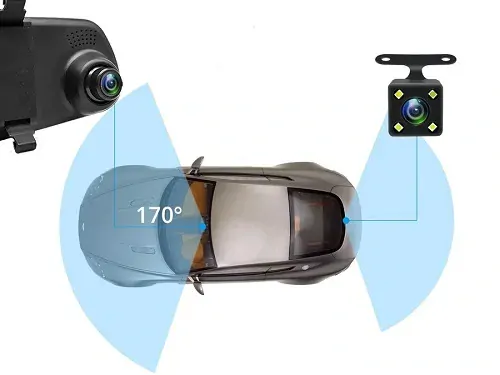 Full HD autokamera v zrcátku s parkovací kamerou – 4.5" LCD