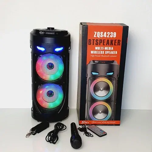 Bluetooth reproduktor ZQS-4239 černý – 40 cm, 16 W, FM rádio + mikrofon, LED