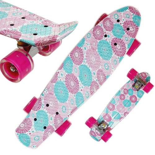 Pennyboard 55cm, svítící LED kolečka - růžová