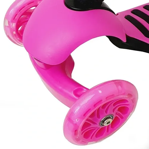 Dětská balanční koloběžka 3v1 s LED kolečky a skládacím sedátkem - růžová