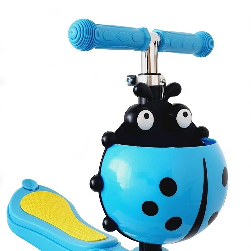 Dětská balanční koloběžka 3v1 s LED kolečky a skládacím sedátkem - modrá