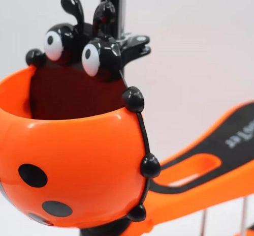 Dětská balanční koloběžka 5v1 s LED kolečky a vodící tyčí – oranžová