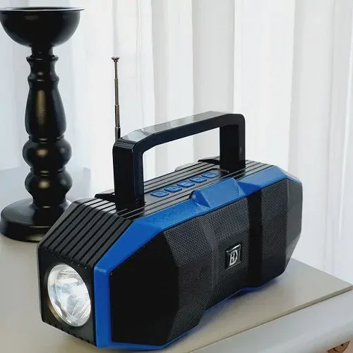 Bezdrátový Bluetooth reproduktor D07 modrý: FM rádio, svítilna, 5W