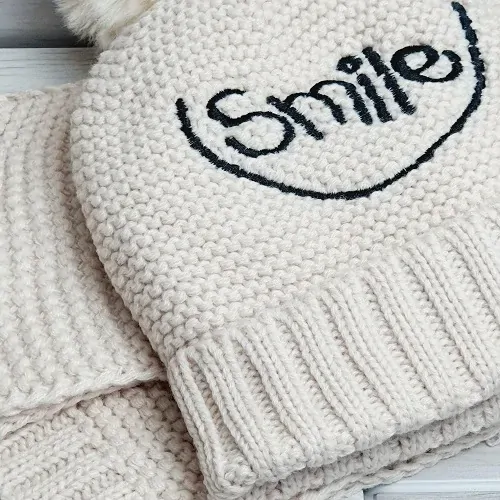 Dětský zimní set šála a čepice Smile - kapučíno