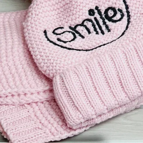 Dětský zimní set šála a čepice Smile – růžový zimní komplet