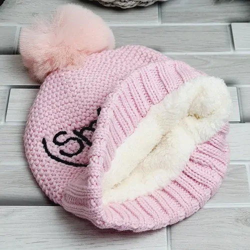 Dětský zimní set šála a čepice Smile – růžový zimní komplet