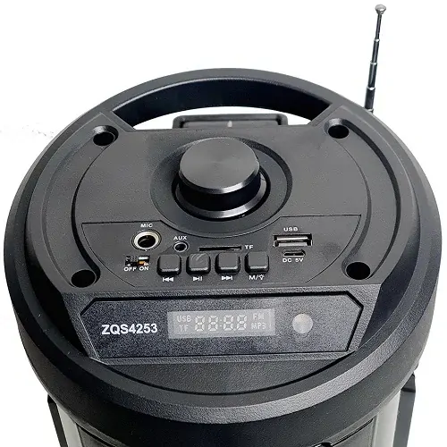 Bluetooth reproduktor ZQS-4253 černý – 40 cm, 16 W, solární panel + mikrofon, LED