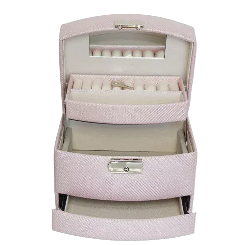 Samovýjížděcí šperkovnice se zrcátkem a klíčkem – růžová