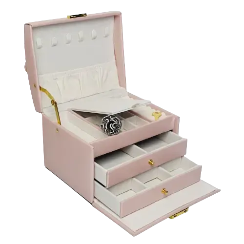 Šperkovnice 3 patra a klíčkem - růžová