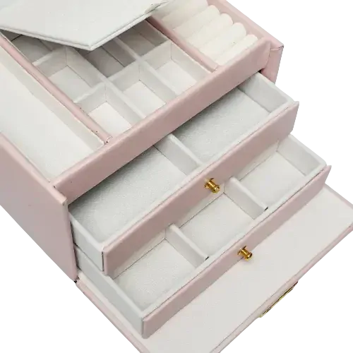 Šperkovnice 3 patra a klíčkem - růžová