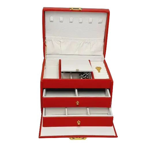 Šperkovnice 3 patra s klíčkem - červená