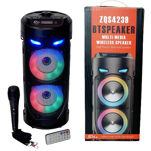 Bluetooth reproduktor ZQS-4239 černý – 40 cm, 16 W, FM rádio + mikrofon, LED