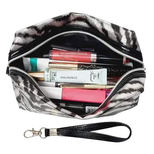 Kosmetická taštička Zebra – stříbrná, 18,5x10,5 cm