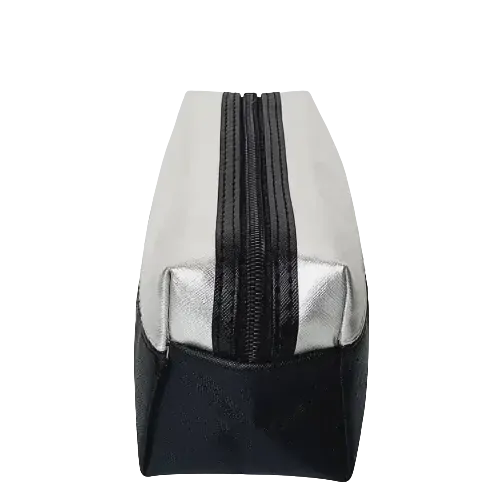 Kosmetická taštička s karabinou – černo-stříbrná, 19x8 cm