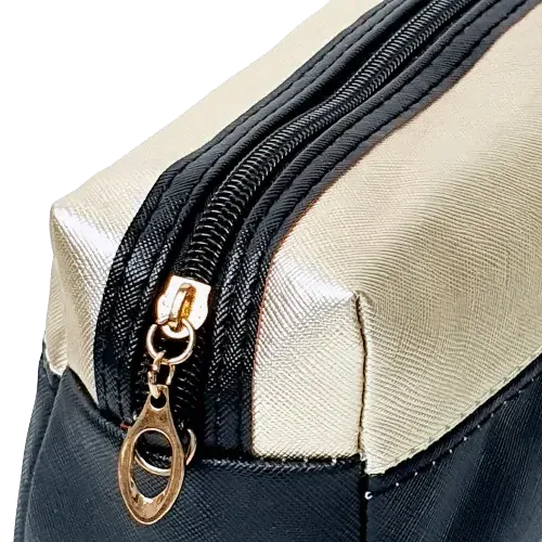 Kosmetická taštička s karabinou – černo-zlatá, 19x8 cm