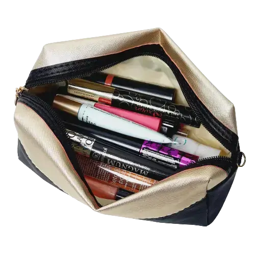 Kosmetická taštička s karabinou – černo-zlatá, 19x8 cm