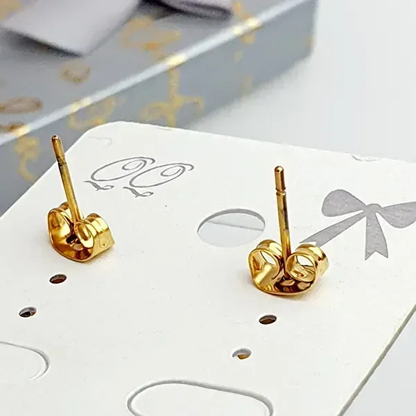 Dámské ocelové náušnice zlaté - mřížka - černý kámen