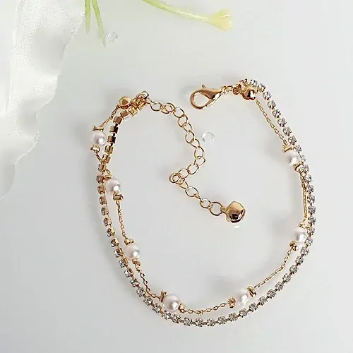 Náramek na nohu dvojitý zlatý - perličky