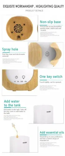 Ultrazvukový aroma difuzér 200 ml – dekor dřevo, dálkové ovládání