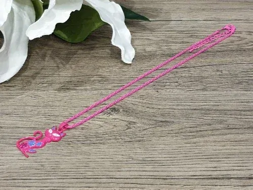 Dětský řetízek s přívěskem Kočka – růžový, s kamínky, 42+5,5 cm