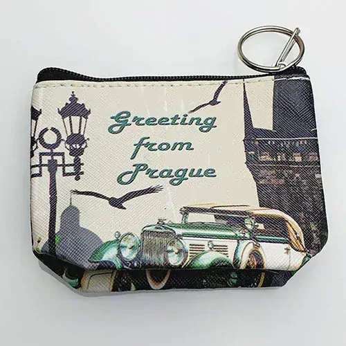 Malá kosmetická kapsička Greeting from Prague – béžová, 10x8 cm