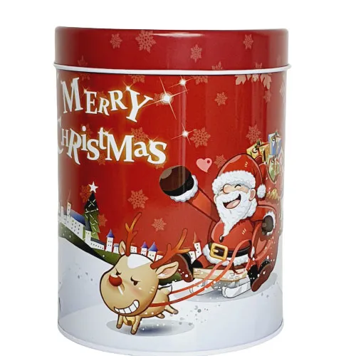 Červená plechová dárková krabička s vánočním motivem 