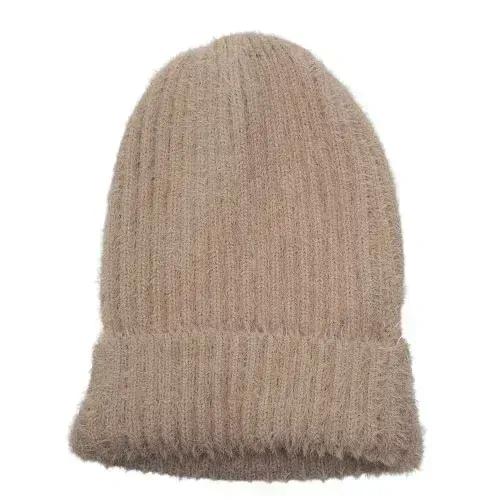 Unisex zimní čepice s chloupkem - hnědá
