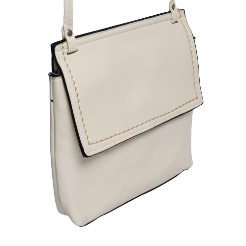 Dámská crossbody kabelka s klopou a ozdobným prošíváním - béžová