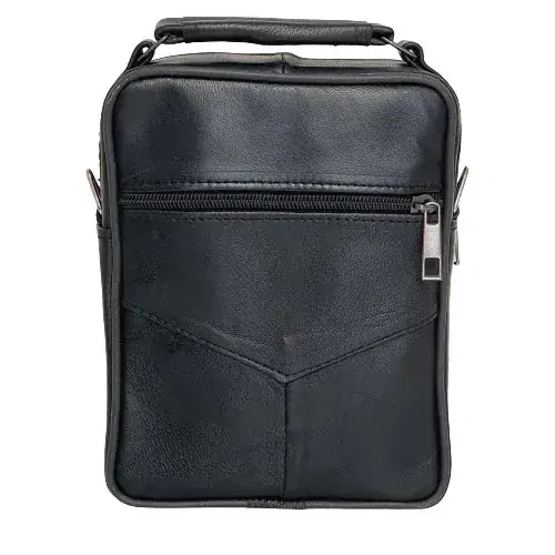 Pánská kožená crossbody taška s rukojetí a 5 kapsami