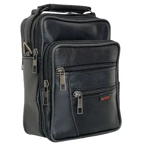 Pánská kožená crossbody taška s rukojetí a 5 kapsami