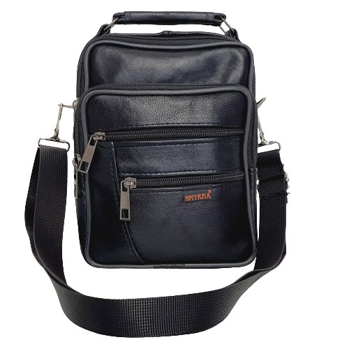 Pánská kožená crossbody taška s rukojetí a 5 kapsami černá - velikost M