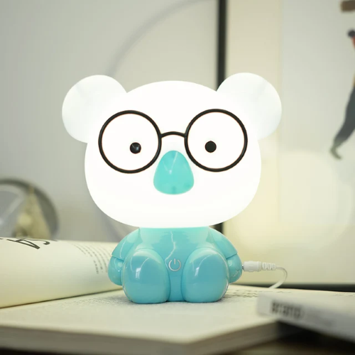 Dětská LED lampička Medvídek s brýlemi šedá – stmívatelná, USB