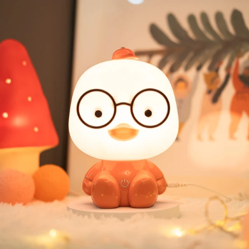 Dětská LED lampička Kachnička s brýlemi růžová – stmívatelná, USB