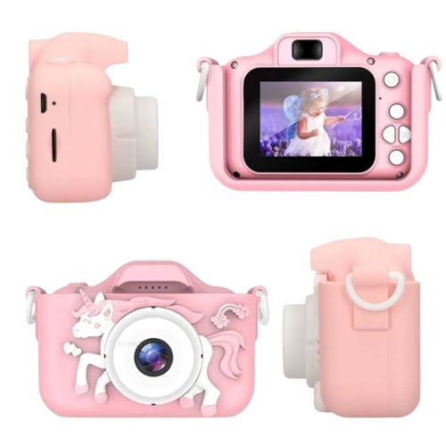 Dětský digitální fotoaparát Jednorožec – Full HD foťák s hrami a silikonovým krytem, modrý