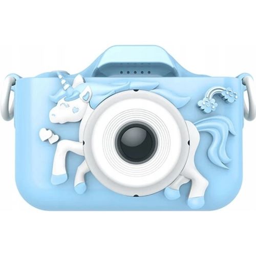 Dětský digitální fotoaparát Jednorožec – Full HD foťák s hrami a silikonovým krytem, modrý