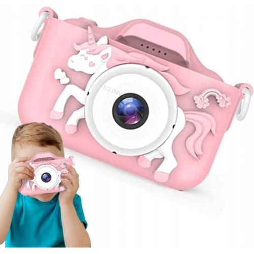 Dětský digitální fotoaparát Jednorožec – Full HD foťák s hrami a silikonovým krytem, modrý