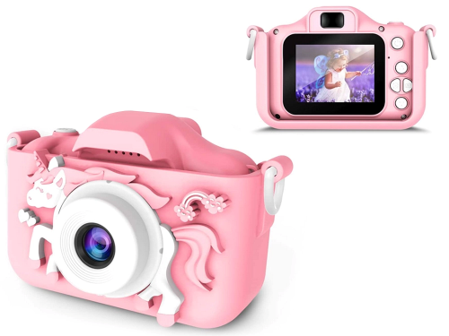 Dětský digitální fotoaparát Jednorožec – Full HD foťák s hrami a silikonovým krytem, modrý