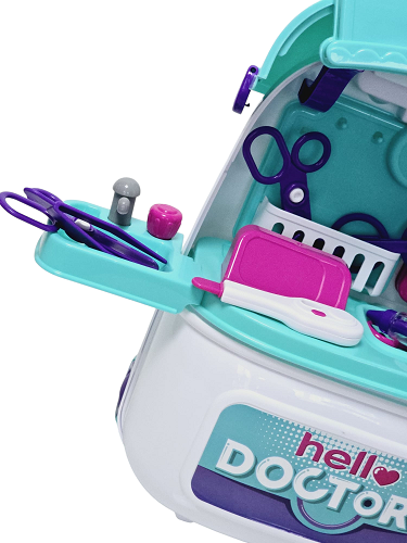 Dětský lékařský kufřík 2v1 Hello Doctor – přenosná ordinace na kolečkách modrá