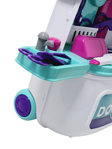 Dětský lékařský kufřík 2v1 Hello Doctor – přenosná ordinace na kolečkách modrá