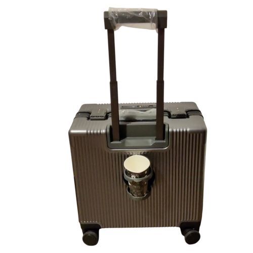 Cestovní kufr – dvoukomorový, zámek TSA, držák na pití – šedý