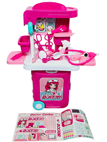 Dětský lékařský kufřík 3v1 na kolečkách – přenosná ordinace s doplňky