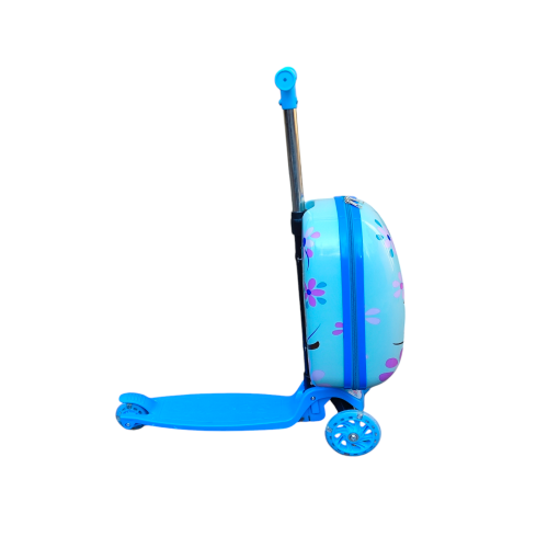 Skládací koloběžka s kufrem 2v1 – motiv Sova, modrá