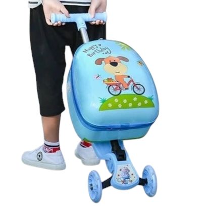 Skládací koloběžka s kufrem 2v1 – motiv Sova, modrá