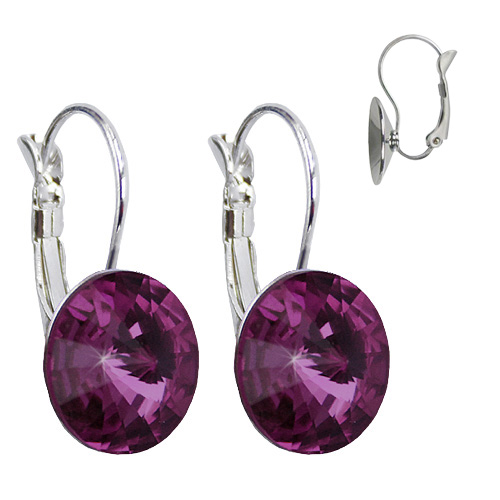 Elegantní visací naušnice s krystaly Swarovski - fialové