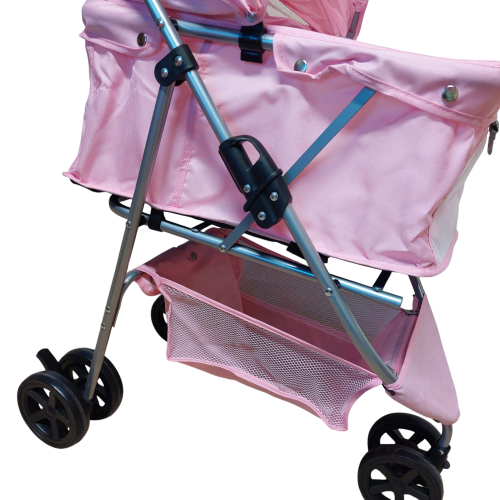 Kočárek pro psy a kočky do 13kg – trojkolka, skládací - růžový