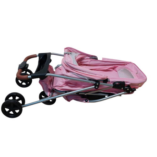 Kočárek pro psy a kočky do 13kg – trojkolka, skládací - růžový