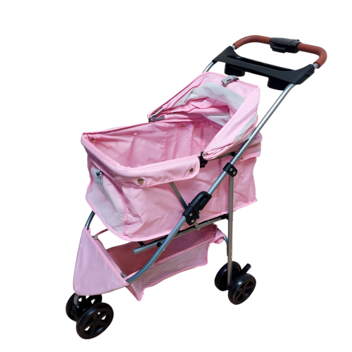 Kočárek pro psy a kočky do 13kg – trojkolka, skládací - růžový