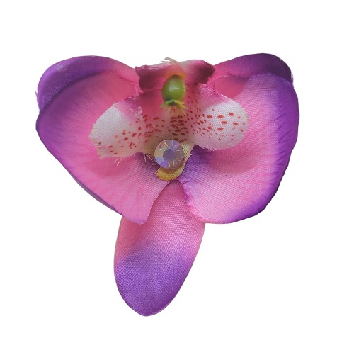 Látková brož orchidej s pinetou a kamínkem