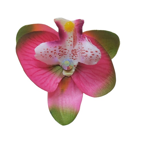 Látková brož orchidej s pinetou, zeleno-růžová